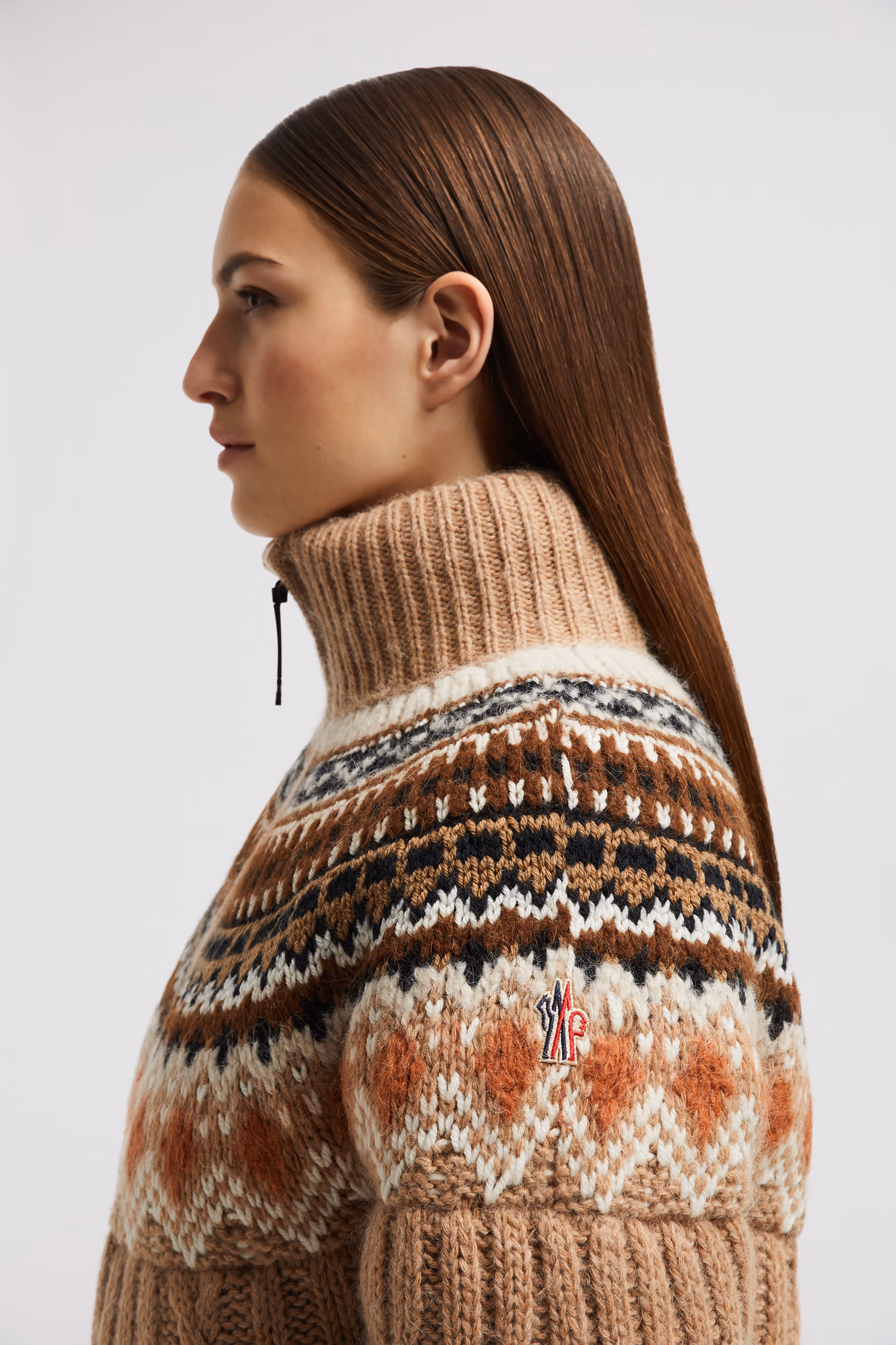 Wool, Mohair & Alpaca Short Down Jacket Women Multicolour Moncler 4